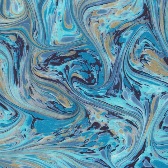 Hand Marbled Paper Veined Marble Pattern in Bright Blue and Gold ~ Berretti Marbled Arts